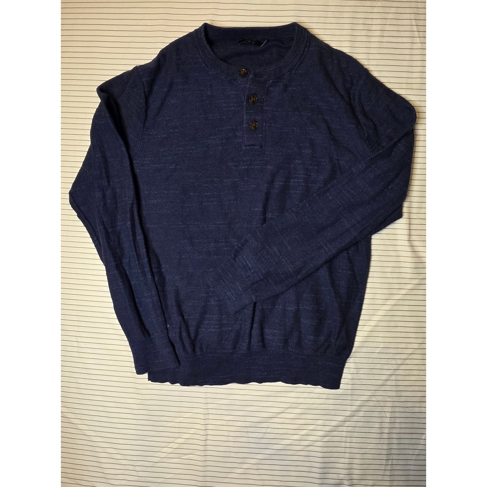 1239 J. Crew Mens Navy Blue Marl Knit Long Sleeve Henley Sweater Size M